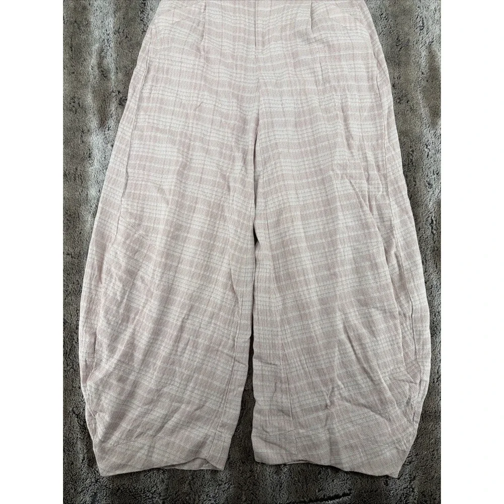 Free People Tegan Barrel Leg Trousers Light Pink Plaid - Cotton - Size 2